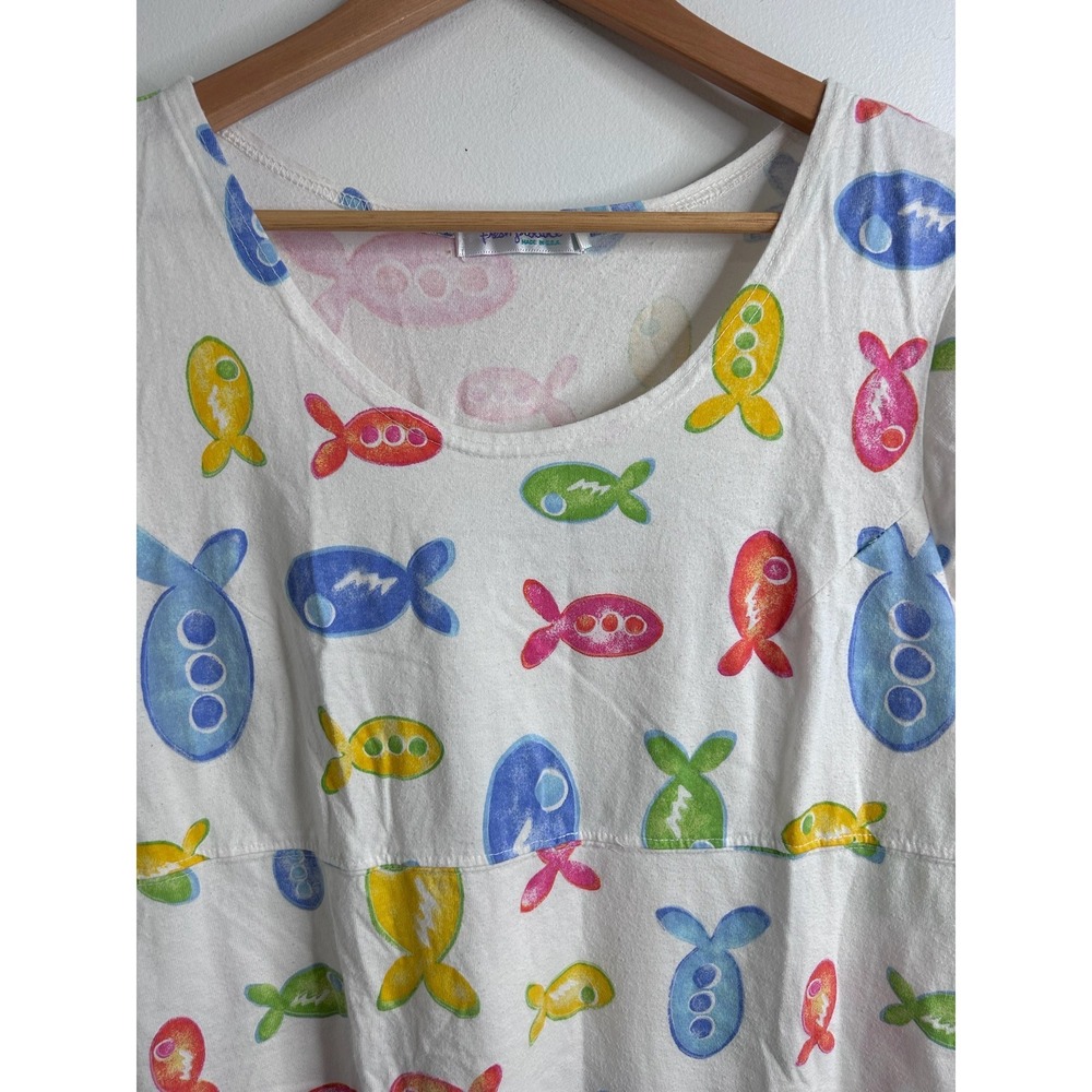 VTG Fresh Produce Womens M Cotton Fish Print Short Sleeve T-Shirt Dress USA - Picture 2 of 8